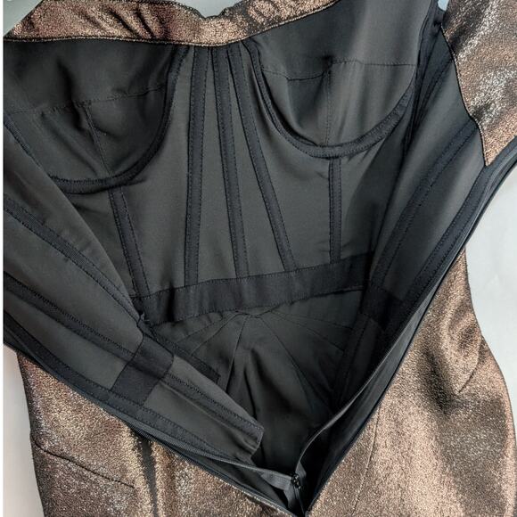 Zac Posen Metallic Bustier Sheath Cocktail Dress Size 6 Copper Brown Fitted New - Picture 8 of 13